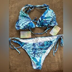 YMI Swimwear Bikini Blue Bahama Fronds size 3X NWT - For Vacation, Beach, Swim!
